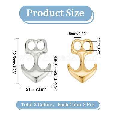 6Pcs 2 Colors 304 Stainless Steel Anchor Hook Clasps(STAS-UN0050-79)-4