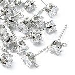 SHEGRACE Brass Clear Cubic Zirconia Flat Round Stud Earring Findings, Cadmium Free & Nickel Free & Lead Free, with Loop, Real Platinum Plated, 8x6mm, Hole: 1mm(XGR0102P-117P)