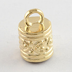 Tibetan Style Alloy Cord Ends, Column, Cadmium Free & Nickel Free & Lead Free, Golden, 16x10mm, Hole: 3.5mm, about 350pcs/1000g, Inner Diameter: 8mm(TIBE-090-G-NR)