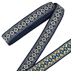 10Yards Vintage Jacquard Polyester Ribbon, Flower Pattern, Emobridered Woven Ribbon, Dark Blue, 1-1/4 inch(33mm)(OCOR-NB0002-95A)