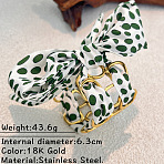 304 Stainless Steel & Scarf Cuff Bangles, Wide Bangles for Women, Oval, Real 18K Gold Plated, Green, Inner Diameter: 2.48 inch(6.3cm)(WG64623-03)