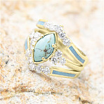 3Pcs Horse Eye Alloy & Crystal Rhinestone & Synthetic Turquoise Finger Rings, Stackable Rings, Golden, US Size 8(18.1mm)(FS-WG40CFA-03)