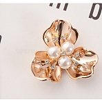 Alloy Cabochons Accessories, with ABS Imitation Pearl Beads and Crystal Glass Rhinestone, for Jewelry Making, Flower, Seashell Color, 37x40x14mm(FIND-TAC0001-18)
