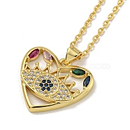 Brass Pave Colorful Cubic Zirconia Peach Heart Pendant Necklaces for Women, Real 18K Gold Plated, Eye, 18.50 inch(47cm)(NJEW-Q346-04G-02)