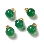 Natural Agate(Dyed & Heated) Pendants, Round Charms with Real 18K Gold Plated Brass Findings, Green, 16x10mm, Hole: 2.5x3mm(FIND-C046-12B-G)
