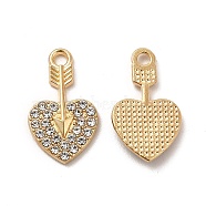Alloy Crystal Rhinestone Pendants, Heart with Arrow Charm, Light Gold, 20.5x12x2.5mm, Hole: 2mm(PALLOY-B009-05KCG)