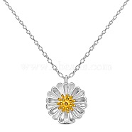 SHEGRACE Fashion Platinum Plated 925 Sterling Silver Pendant Necklace, with Real 24K Gold Plated Daisy Pendant, 14.9 inch(37.846cm)(JN123B)