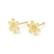Flower 201 Stainless Steel Stud Earring Findings, Earring Settings with 304 Stainless Steel Pins, Real 18K Gold Plated, 9.5x8.5mm, Pin: 11x0.8mm, Tray: 2.8mm(STAS-Q315-09G)