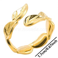 Simple Stainless Steel Leaf Open Cuff Ring for Women Men, Golden(IH3683-2)