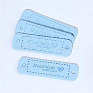 Microfiber Leather Labels, Handmade Embossed Tag, with Holes, for DIY Jeans, Bags, Shoes, Hat Accessories, Rectangle with Word Handmade, Light Sky Blue, 15x55mm(DIY-TAC0005-56C)