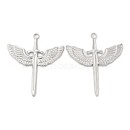 304 Stainless Steel Pendants, Sword with Wing Charm, Stainless Steel Color, 41.5x35.5x2mm, Hole: 3mm(STAS-Z041-31P)