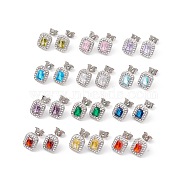 Cubic Zirconia & Rhinestone Rectangle Stud Earrings, Stainless Steel Color Plated 304 Stainless Steel Jewelry for Women, Mixed Color, 10.5x8.5mm, Pin: 0.6mm(EJEW-A080-01M-P)