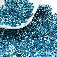 Baking Paint Glass Round Bugle Beads, Silver Lined, Tube, Deep Sky Blue, 3.5~3.8x2~2.5mm, Hole: 1.2mm(SEED-Z002-A-E03)