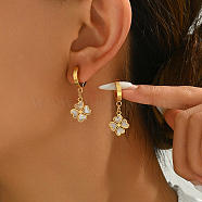 Elegant Stainless Steel Acrylic Clover Hoop Earrings for Women Daily Wear, Golden, 33x13mm(KI9797-2)