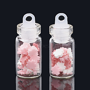 Handmade Polymer Clay Nail Art Decoration Accessories, with Glass Wishing Bottle and CCB Plastic Bottle Stopper, Flower, Pink, 4x4~4.5x0.5~1mm, bottle: 27.5x11mm, hole: 3mm(MRMJ-N032-57)