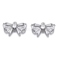 Brass Inlaid Clear Cubic Zirconia Charms, Bowknot, Platinum, 10x16.5x3mm, Hole: 1.2mm(ZIRC-S069-011P)