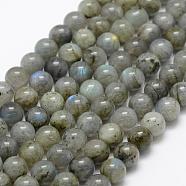 Natural Labradorite Beads Strands, Round, 8mm, Hole: 1mm, about 49pcs/strand, 15.3 inch(39cm)(G-P322-29-8mm)