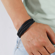 Minimalist Braided Leather Magnetic Clasp Bracelet for Men - Retro and Trendy Design, Black, size 1(ST9092173)