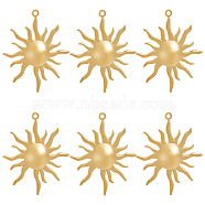 6Pcs Ion Plating(IP) 304 Stainless Steel Pendants, Sun Charms, Real 18K Gold Plated, 45x37x3.5mm, Hole: 2mm(STAS-BBC0003-81)
