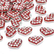 Alloy Enamel Pendants, Cadmium Free & Lead Free, with Rhinestone, Platinum, Heart, Red, Great For Mother's Day Gifts Making, about 18mm wide, 15mm long, 5mm thick, hole: 2mm(E1214)