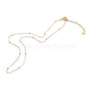 Brass Curb Chain Necklaces, with Round Beads and 304 Stainless Steel Lobster Claw Clasps, Golden, 17.72 inch(45cm)(NJEW-JN03414)