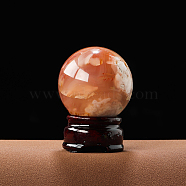 Natural Cherry Blossom Agate Ball Display Decorations(Excluding Wooden Base), Gemstone Sphere, 32~38mm(G-PW0004-46)