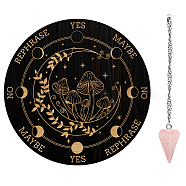 AHADEMAKER 1Pc Cone/Spike/Pendulum Natural Rose Quartz Stone Pendants, 1Pc 304 Stainless Steel Cable Chain Necklaces, 1Pc PVC Custom Pendulum Board, Dowsing Divination Board, Mushroom Pattern, 3pcs/set(DIY-GA0004-24B)