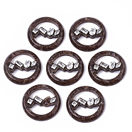 Cellulose Acetate(Resin) Pendants, with Micro Pave Cubic Zirconia, Flat Round, Saddle Brown, 26x6mm, Hole: 1.4mm(KY-S163-101B-01)