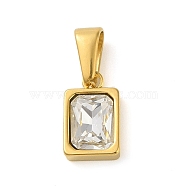 304 Stainless Steel Pendants Cubic Zirconia, Square, White, 13x8x4mm, Hole: 7.5x3mm(STAS-R229-30B-G)