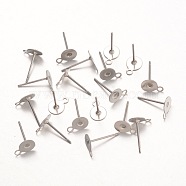 316 Surgical Stainless Steel Stud Earring Settings, with Loop, Stainless Steel Color, 12.5mm, Hole: 1mm, Pin: 0.7mm, Tray: 6x8.5mm(X-STAS-K098-07-6mm-P)