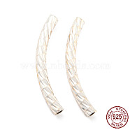 925 Sterling Silver Tube Beads, Diamond Cut, Curved Tube, Silver, 20x4.5x2mm, Hole: 1.2mm(STER-Q191-01A-S)