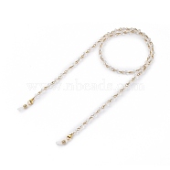 Eyeglasses Chains, Neck Strap for Eyeglasses, with Transparent Glass Beads, Iron Eye Pins, 304 Stainless Steel Lobster Claw Clasps and Rubber Loop Ends, Golden, 27.95 inch(71cm)(AJEW-EH00213)