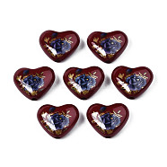 Flower Printed Opaque Acrylic Heart Beads, Coconut Brown, 16x19x8mm, Hole: 2mm(SACR-S305-28-L01)
