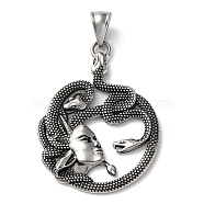 Ion Plating(IP) 304 Stainless Steel Pendants, Medusa Charm, Antique Silver, 47x34.5x3mm, Hole: 4.5x8mm(STAS-D067-15AS)