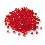 Transparent Glass Beads, Bicone, Red, 4x4x3.5mm, Hole: 1mm, 720pcs/bag(GGLA-Z004-05E)