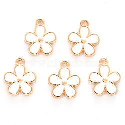 Alloy Enamel Charms, Cadmium Free & Lead Free, Light Gold, Flower, White, 15x13x2.5mm, Hole: 1.5mm(ENAM-R059-02C-RS)