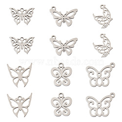 Jewelry 36Pcs 6 Style 201 Stainless Steel Pendants, Butterfly, Stainless Steel Color, 10.5~15x12~18x1mm, Hole: 1.4~1.5mm, 6pcs/style(STAS-PJ0001-29)