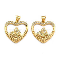 Brass Micro Pave Clear Cubic Zirconia Pendants, Long-Lasting Plated, Heart, Real 18K Gold Plated, 21x21x4mm, Hole: 3.5x4mm(ZIRC-J025-64G)