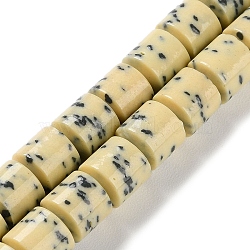 Imitation Dalmatian Handmade Porcelain Beads Strands, Cloumn, Light Goldenrod Yellow, 8~9x8~9mm, Hole: 1mm, about 42pcs/strand, 14.92''(37.9cm)(PORC-H011-06B)