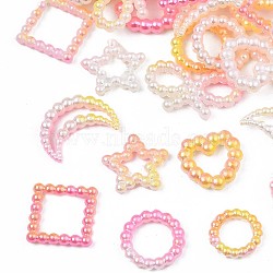 Spray Paint ABS Plastic Cabochons, Star & Square & Ring & Heart & Bowknot, Pink, 10~15x10~18.5x2~3mm(KY-S169-01E)