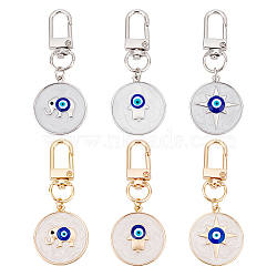 6Pcs 6 Style Alloy Enamel Turkish Blue Evil Eye Pendant Decoration, with Iron Swivel Clasps, Clip-on Charms, for Keychain, Purse, Backpack Ornament, Stitch Marker, Mixed Patterns, 6.5cm, 1pcs/style(KEYC-AR0001-15)