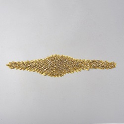 Seed Bead Cloth Hotfit Rhinestone, Diamond Shape, Gold, 404x85x4.5mm(DIY-WH0666-002A)