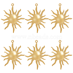6Pcs Ion Plating(IP) 304 Stainless Steel Pendants, Sun Charms, Real 18K Gold Plated, 45x37x3.5mm, Hole: 2mm(STAS-BBC0003-81)
