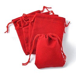 Velvet Cloth Drawstring Bags, Jewelry Bags, Christmas Party Wedding Candy Gift Bags, Red, 9x7cm(TP-C001-70X90mm-2)