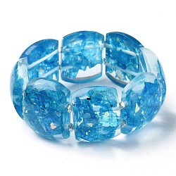 Dyed Natural Selenite & Synthetic Opal Stretch Bracelets, Epoxy Resin Domino Bracelets for Women, Deep Sky Blue, Inner Diameter: 2-3/8 inch(6.1cm)(BJEW-G702-07B)