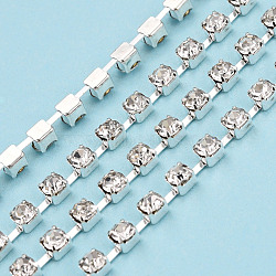 Silver Plated Brass Rhinestone Strass Chains, Rhinestone Cup Chains, Cadmium Free & Lead Free, Soldered, with Spool, Crystal, 3mm, about 32.81 Feet(10m)/Roll(CHC-N020-12A-03)
