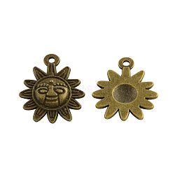 Tibetan Style Alloy Sun Pendants, Cadmium Free & Nickel Free & Lead Free, Antique Bronze, 20x16x3mm, Hole: 1.5mm, about 751pcs/1000g(TIBEP-Q041-077AB-NR)