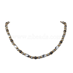 Round Natural Obsidian & Twist Synthetic Non-Magnetic Hematite Beaded Necklaces, Golden, 21.06~21.46 inch(53.5~54.5cm)(NJEW-JN05728-02)