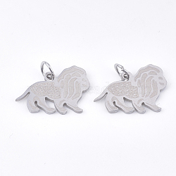 201 Stainless Steel Pendants, with Unsoldered Jump Rings, Lion, Stainless Steel Color, 13x19x1mm, Hole: 3mm, Jump Ring: 5x0.8mm(STAS-T046-JA334-1)