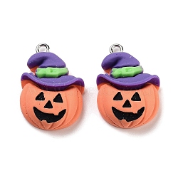 Halloween Theme Opaque Resin Pendants, Halloween Charms, Pumpkin, 25x17x7.5mm, Hole: 2mm(RESI-N039-92)